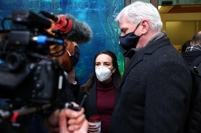 Stella Morris, partner of WikiLeaks founder Julian Assange and Editor in Chief of WikiLeaks Kristinn Hrafnsson arrive at the Westminster Magistrates Court. Reuters