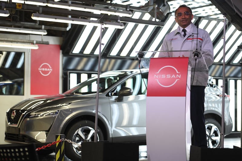 Nissan's chief operating officer Ashwani Gupta announces plans to build a 'gigafactory' for electric cars at the company's Sunderland plant. AFP