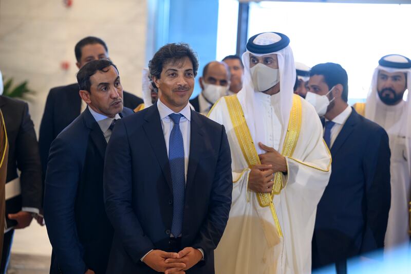 Sheikh Mansour bin Zayed, UAE Deputy Prime Minister and Minister of the Presidential Court, and Sheikh Nasser bin Hamed, a prominent member of the Bahraini royal family, at the inauguration ceremony.



