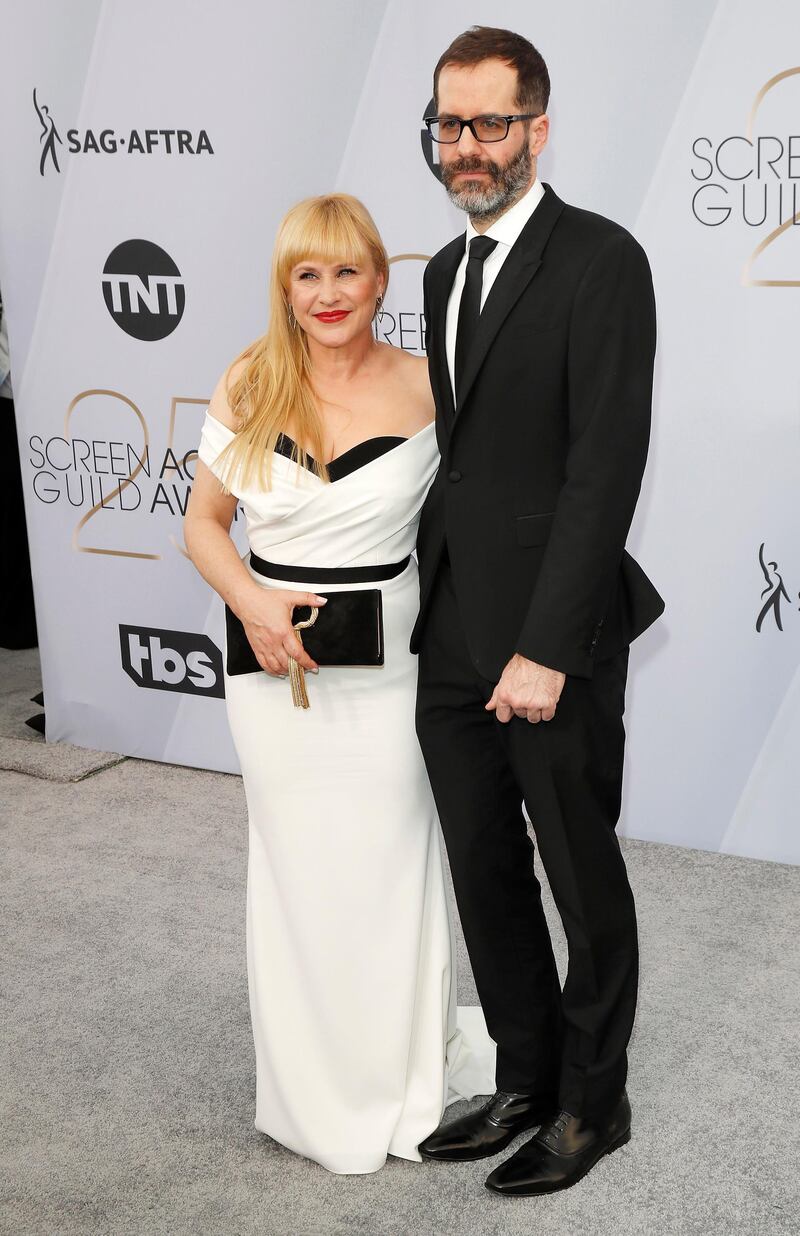 Patricia Arquette and Eric White arrive for the 25th annual Screen Actors Guild Awards ceremony in Los Angeles on January 27, 2019.  EPA