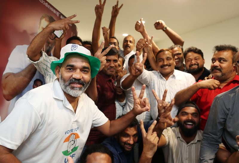 Kerala supporters of the Congress in Dubai. Chris Whiteoak / The National