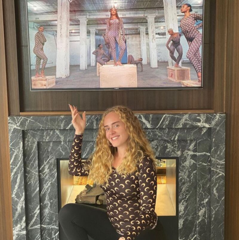 Adele, in Marine Serre, posts a photo from her home on August 1, 2020. Photo: Instagram / Adele