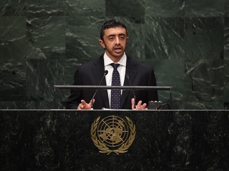 Sheikh Abdullah bin Zayed, Minister of Foreign Affairs and International Co-operation, at the UN. He said the programme was an opportunity to sharpen young people's skills. AFP