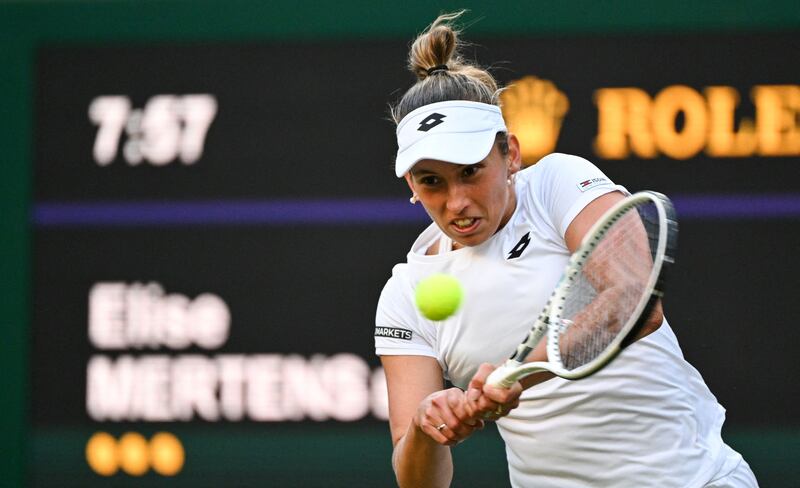 Belgium's Elise Mertens returns the ball to Tunisia's Ons Jabeur. AFP