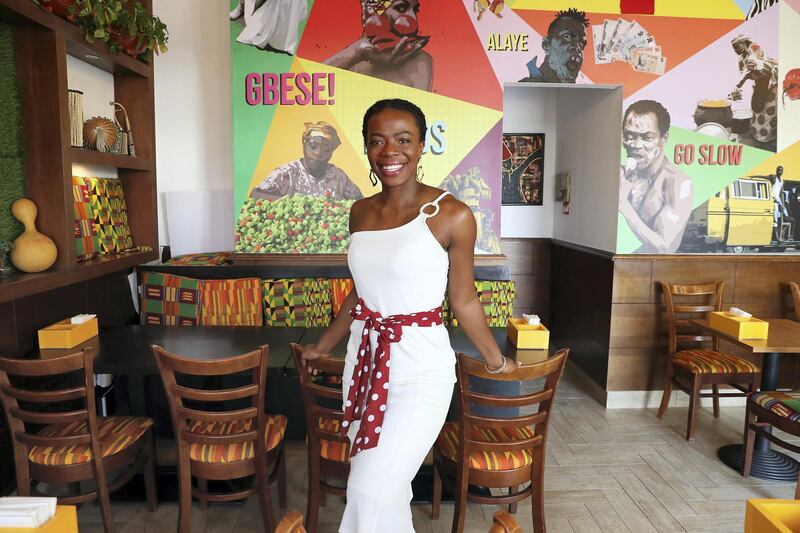 DUBAI, UNITED ARAB EMIRATES , Nov 6  – 2019 :- Gbemi Giwa in her Gbemi's Kitchen restaurant at the Al Waleed Paradise tower in JLT in Dubai. ( Pawan Singh / The National )  For Weekend. Story by Ashleigh Stewart
