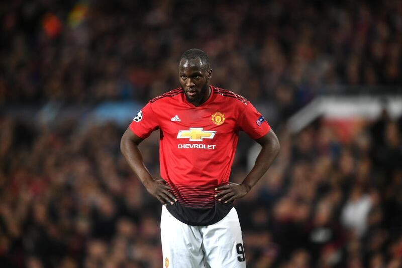 MANCHESTER, ENGLAND - APRIL 10:  Romelu Lukaku of Manchester United reacts during the UEFA Champions League Quarter Final first leg match between Manchester United and FC Barcelona at Old Trafford on April 10, 2019 in Manchester, England. (Photo by Michael Regan/Getty Images)