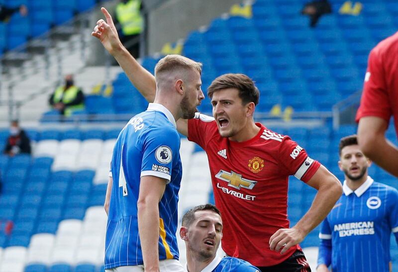 Manchester United's Harry Maguire celebrates his team's opening goal against Brighton. Reuters