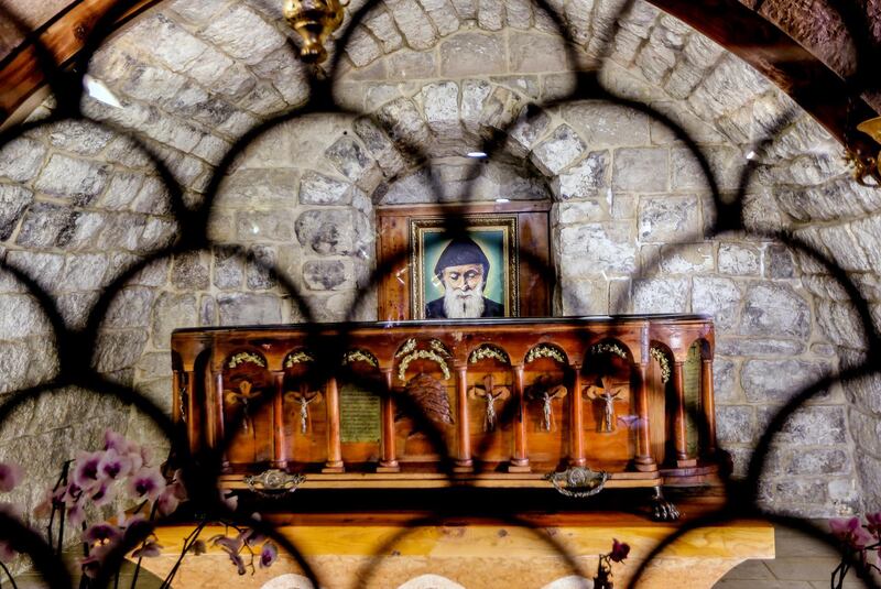 The coffin of St Charbel Makhlouf is seen in the Annaya monastery at Annaya village, Jbeil District, northern Lebanon. EPA