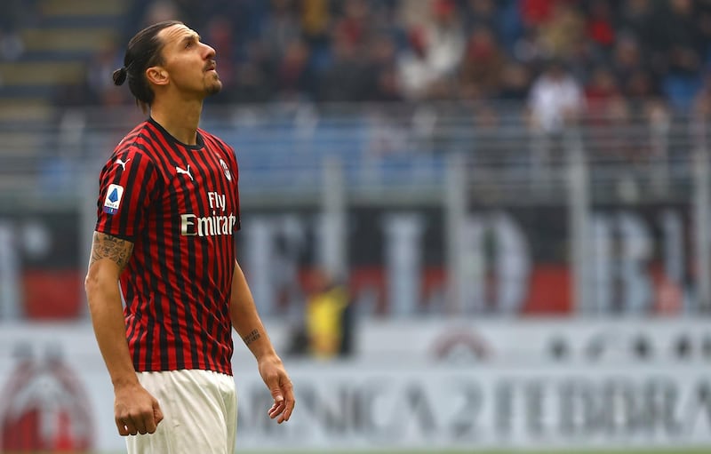 Zlatan Ibrahimovic during the Serie A game between AC Milan and Udinese. Getty Images