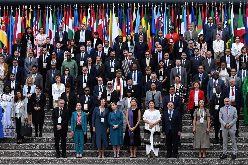 Officials from some of the 150 states attending the Mondiacult 2022 culture conference in Mexico City pose for the official picture. AFP