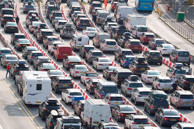 Traffic queues at the Port of Dover. Drivers were forced to wait for up to six hours to board ferries to cross the English Channel. AP