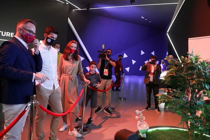 Novak Djokovic tours the Serbian pavilion at Expo 2020 Dubai. Khushnum Bhandari / The National