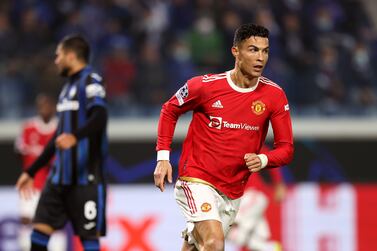 Manchester United's Cristiano Ronaldo celebrates scoring their side's first goal of the game during the UEFA Champions League, Group F match at the Gewiss Stadium, Bergamo. Picture date: Tuesday November 2, 2021.