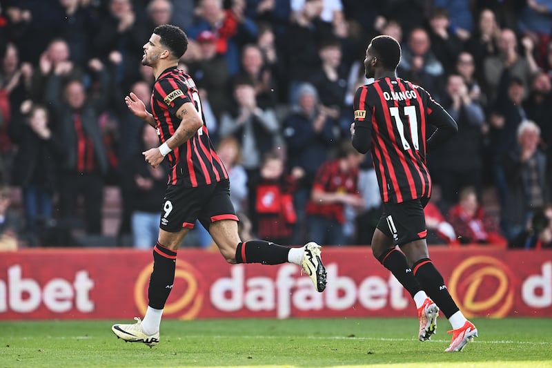 Dominic Solanke of AFC Bournemouth celebrates scoring his team's first goal. Getty Images