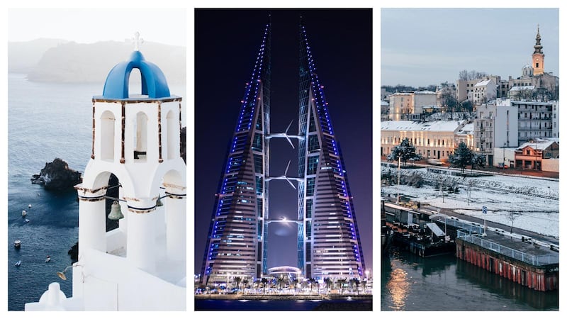 From left to right: Greece, Bahrain and Serbia have opened travel corridors with the UAE. Unsplash