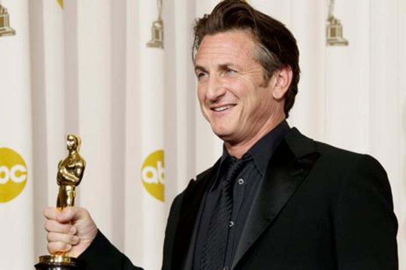 Sean Penn holds the Oscar for best actor for his work in "Milk" during the 81st Academy Awards Sunday, Feb. 22, 2009, in the Hollywood section of Los Angeles. (AP Photo/Matt Sayles)