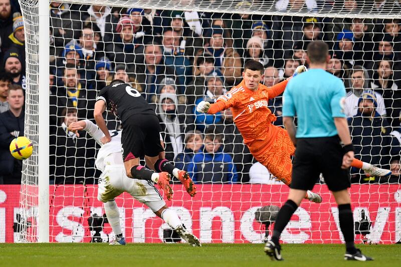 Leeds United goalkeeper Illan Meslier makes a save. AFP