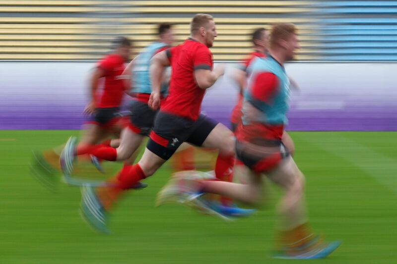 Wales' players take part in a training session at Prince Chichibu Memorial Rugby Ground in Tokyo, ahead of their Japan 2019 Rugby World Cup semi-final against South Africa. AFP
