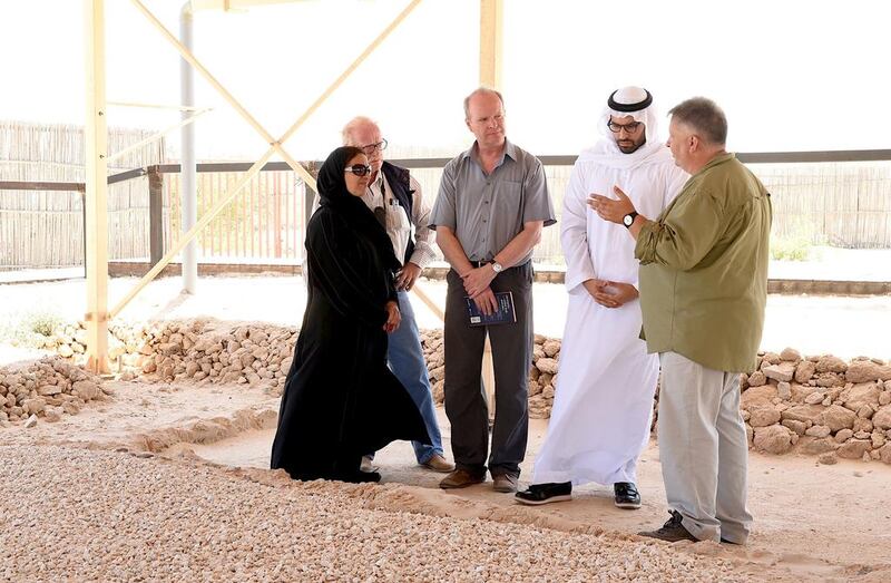 Sheikha Lubna Al Qasimi, Minister of State for Tolerance, visits the excavation site of the remains of a Christian monastery and church on Sir Bani Yas Island, believed to have been settled around 600AD by a community of 30 to 40 monks. Courtesy Ministry of State for Tolerance