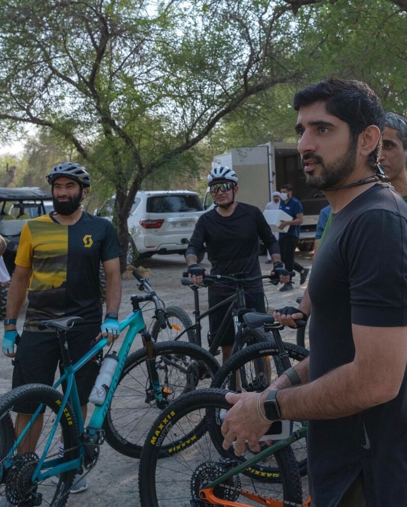 Sheikh Hamdan, the Crown Prince of Dubai, cycles along the sandy bike track in Dubai’s Mushrif National Park. All photos: @HamdanMohammed via Twitter