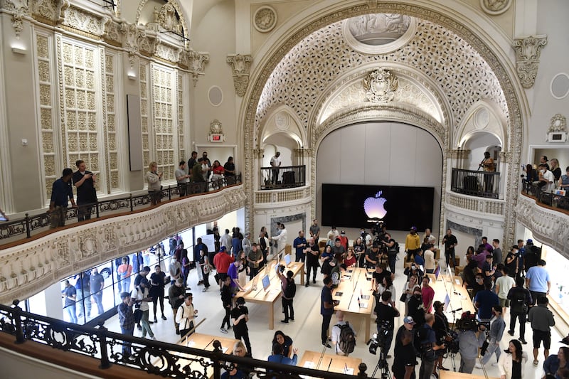 The Apple Tower Theatre retail store at Broadway Theatre District in downtown Los Angeles, California.  AFP