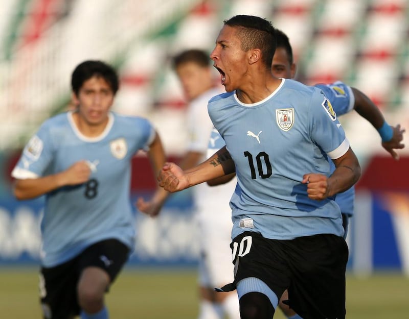 Elsewhere. Uruguay's Kevin Mendez celebrates after scoring the opener in their 7-0 demolition of New Zealand in Ras Al Khaimah. Karim Sahib / AFP Photo