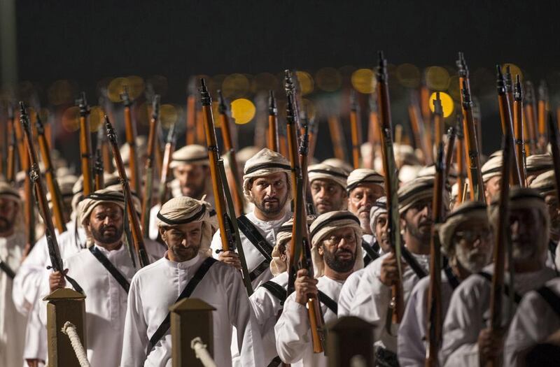 Soliders marched during the opening ceremony of the Festival of Sheikh Zayed Heritage 2014. Wam