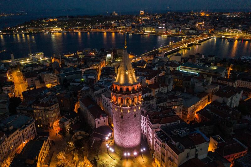 In this aerial photo from a drone, the illuminated roads and square around Istanbul's famous Galata Tower are seen empty on the final day of a four-day lockdown across Istanbul, in Istanbul, Turkey. Turkeys Mosques remain closed due to the spread of the COVID-19 virus as Muslims around the world celebrate Ramadan, the holiest month of the Islamic calendar under lockdown. As of April 26, according to the Health Ministry, Turkey has 2,805 Coronavirus related deaths and confirmed cases have risen to 110,130. Despite the rising numbers Turkey has avoided a full lockdown and continues to implement short lockdowns and constant revisions of current restrictions. The interior ministry continues restrictions on travel between 31 cities, a curfew continues to be in place for anyone over the age of 65 and under 20, schools, cafes, bars and non-essential businesses remain closed. Getty