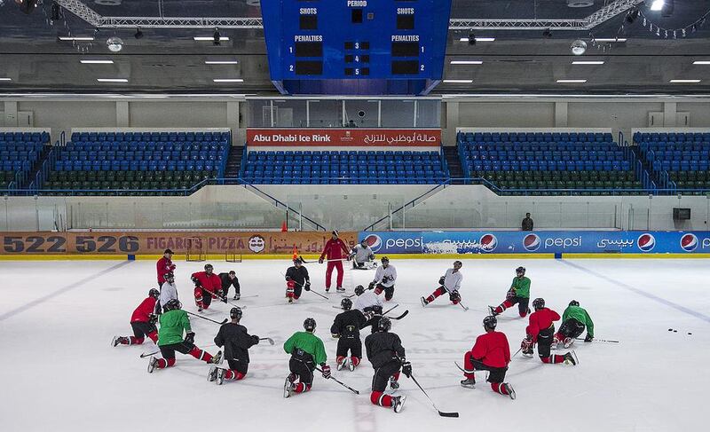 The UAE team prepares for international events at the Abu Dhabi Ice Rink. Mona Al Marzooqi / The National