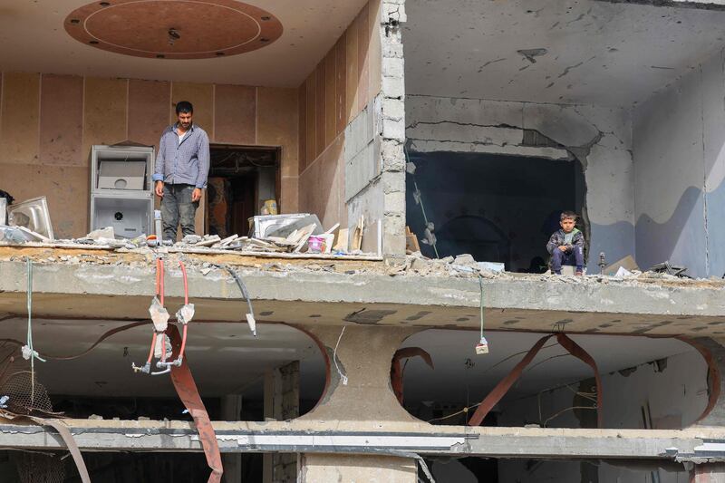 Damage in Khezaa district after weeks of Israeli bombardment. AFP