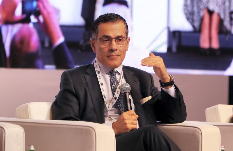 ABU DHABI , UNITED ARAB EMIRATES , November 14  – 2018 :-  Dr. Vali Nasr , Dean and Professor of International Politics, Johns Hopkins School of Advanced International Studies speaking during the session on ‘Diplomatic Training in the 21st Century’ at the Diplocon , Abu Dhabi Diplomacy Conference 2018 held at the St. Regis Saadiyat Island Resort in Abu Dhabi. ( Pawan Singh / The National ) For News. Story by Gill Duncan / Daniel Sanderson