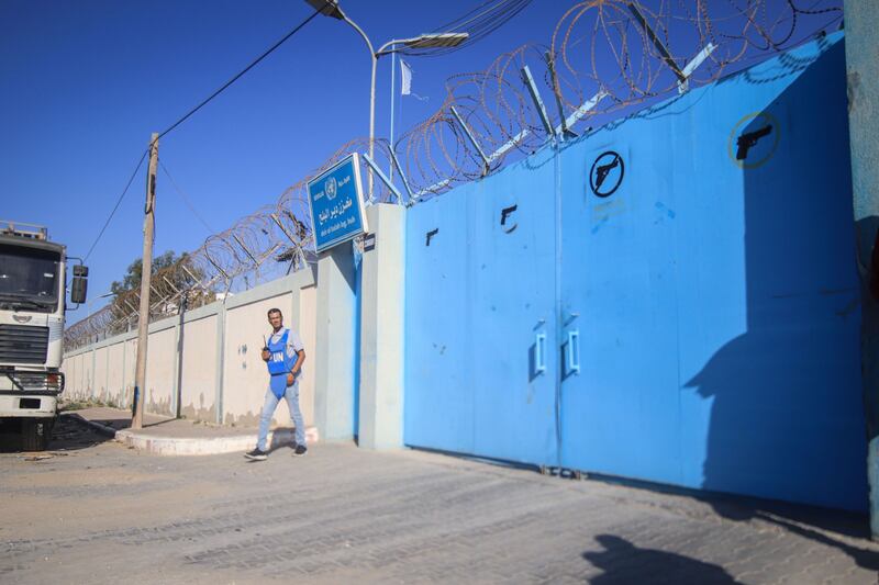 The entrance to the UNRWA warehouse in Deir Al Balah, Gaza. Agency head Philippe Lazzarini said employees accused of misconduct have been sacked and an investigation is to follow. Bloomberg