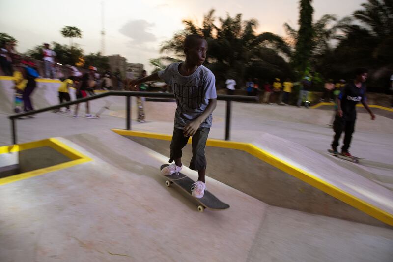 A young skater at the opening of the Freedom Skate park.