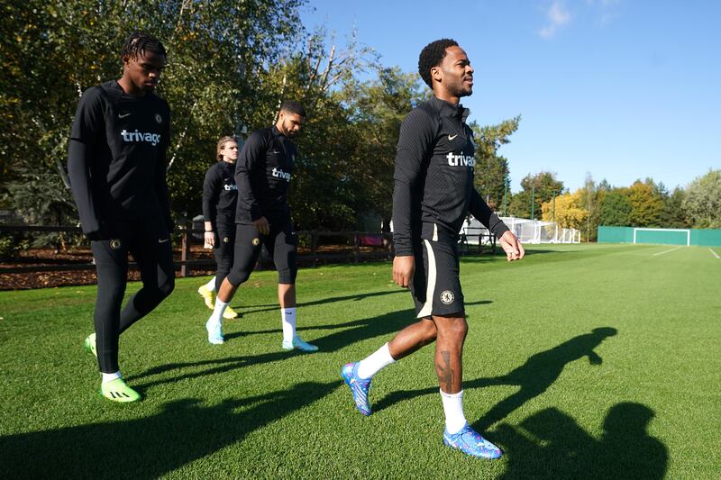 Chelsea's Conor Gallagher, Ruben Loftus-Cheek and Raheem Sterling arrive at training. PA