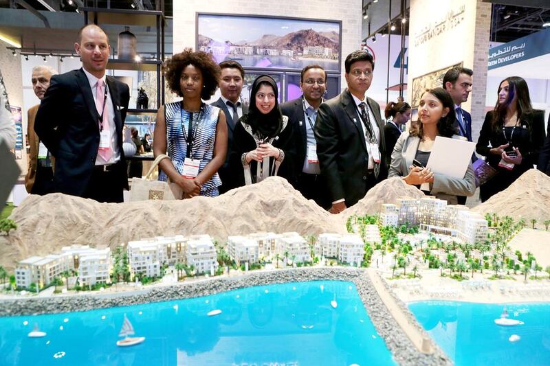Above, a scale model of the Address Hotel-branded resort and serviced apartments which will be built at Sharm in Fujairah. Christopher Pike / The National