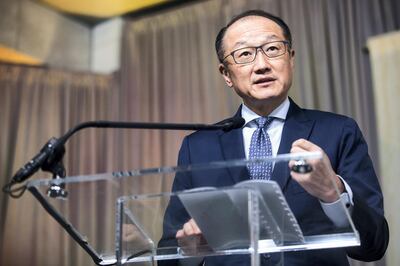 World Bank Group President Jim Yong Kim delivers opening remarks during a panel discussion on nutrition and economic growth at the World Bank IMF Spring Meetings April 22, 2017 in Washington, DC.  / AFP PHOTO / ZACH GIBSON