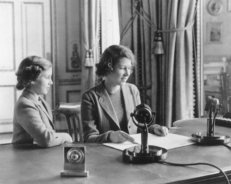Princess Elizabeth makes her first broadcast, alongside Princess Margaret, in 1940. Getty