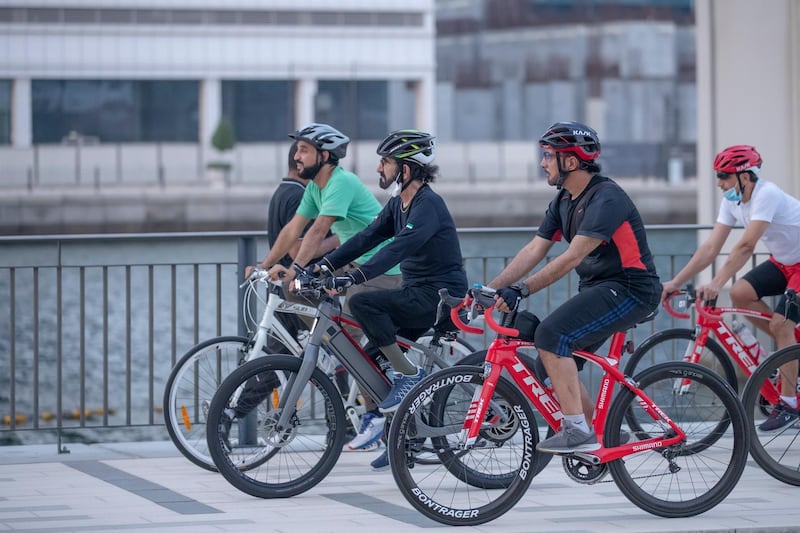 Sheikh Mohammed is an avid cyclist who is often seen at Al Qudra desert track. Courtesy: Dubai Media Office