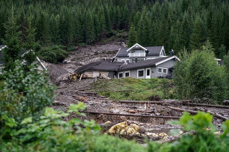 A mudslide destroyed homes in the village of Bagn, in Valdres, southern Norway. AP