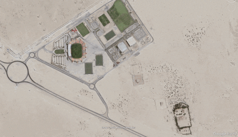 Qatar's World Cup stadiums under construction from 2010-2022. Ahmed bin Ali Stadium: The 40,000-capacity venue was built after a smaller stadium was demolished. All photos: Google Earth