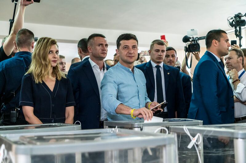 Mr Zelenskyy casts his ballot in parliamentary elections in July 2019 in Kyiv. Getty Images