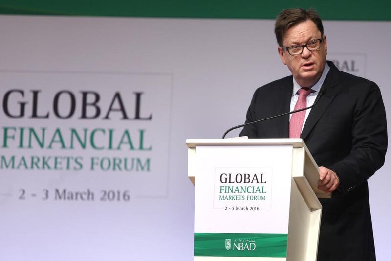 Alex Thursby, CEO of NBAD, gave opening remarks on day two of the Global Financial Markets Forum hosted by NBAD at Emirates Palace in Abu Dhabi. Delores Johnson / The National