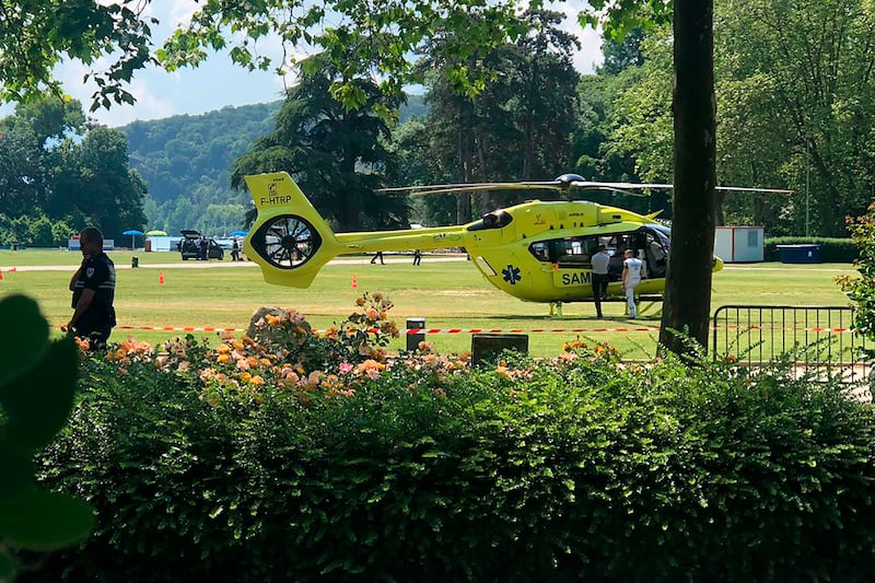 A medical helicopter landing in Annecy. AP