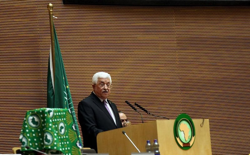 Palestinian Authority president Mahmoud Abbas addresses the opening ceremony of the 26th Ordinary Session of the Assembly of the African Union (AU) on January 30, 2016. Tiksa Negeri / Reuters