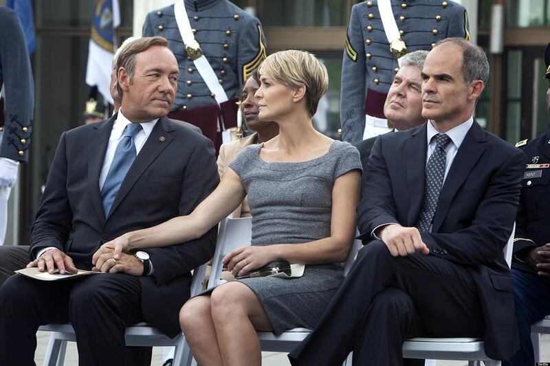 Kevin Spacey and Robin Wright and Michael Kelly in House of Cards. Courtesy Netflix