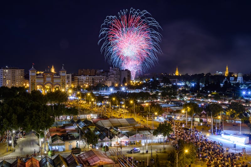 Fireworks light up the sky during the closing events of the April Fair in Sevilla, southern Spain. EPA