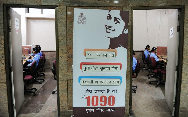 Women working in the ‘Power Helpline 1090’ call centre in Lucknow. Sanjay Kanojia/AFP Photo