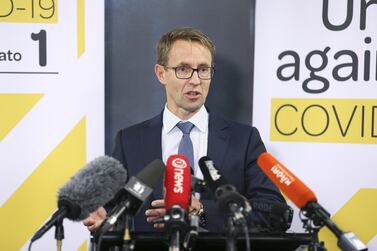 Dr Ashley Bloomfield, director general of health, speaks to reporters at the ministry of health on June 16, 2020, in Wellington, Getty