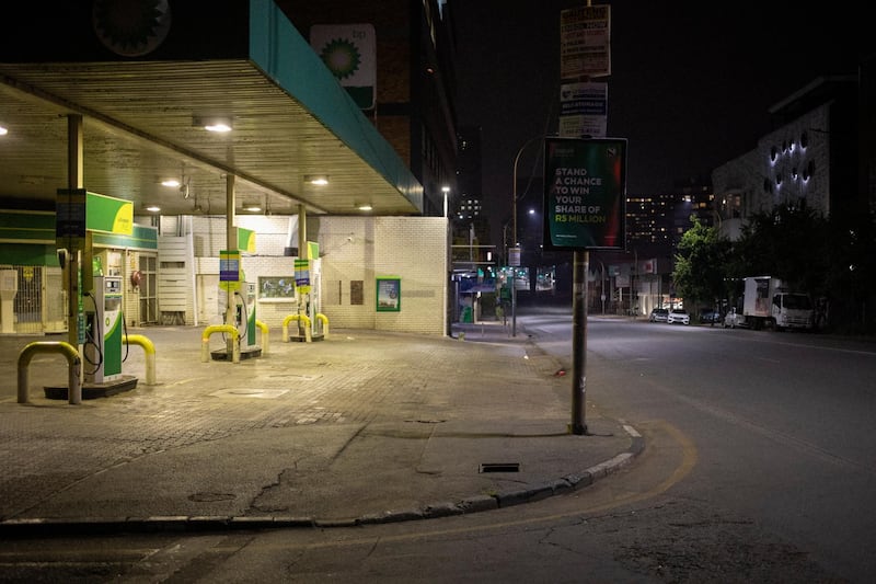 An empty garage with no vehicles or staff during lockdown in South Africa. EPA