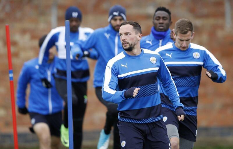 Danny Drinkwater and his Leicester City teammates take part in training ahead of their Uefa Champions League quarter-final second leg tie with Atletico Madrid. Carl Recine / Reuters